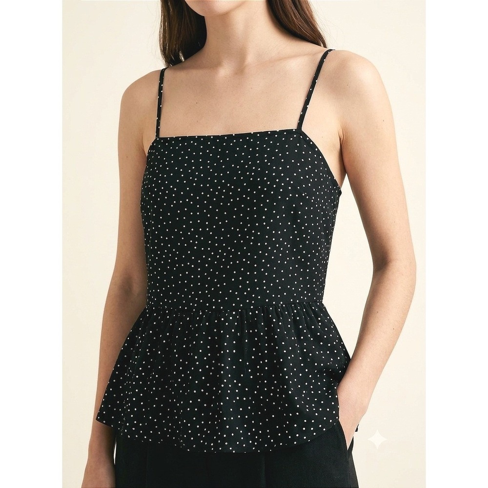 Adore Me Polka Dot Peplum Top Boho Coquette Cami Black White Large
